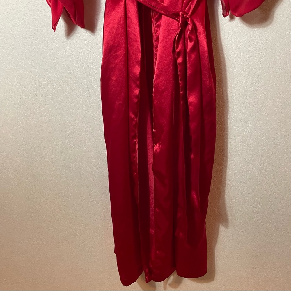 Victorias Secret Vintage‎ Gold Label Red Tie Waist Sheer Sleeve Robe size M/L - Picture 3 of 9